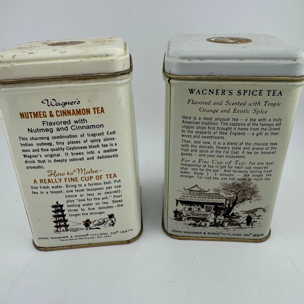 John Wagner & Sons Tea Tins 5oz Cream Vintage Spice Nutmeg Cinnamon Set of 2